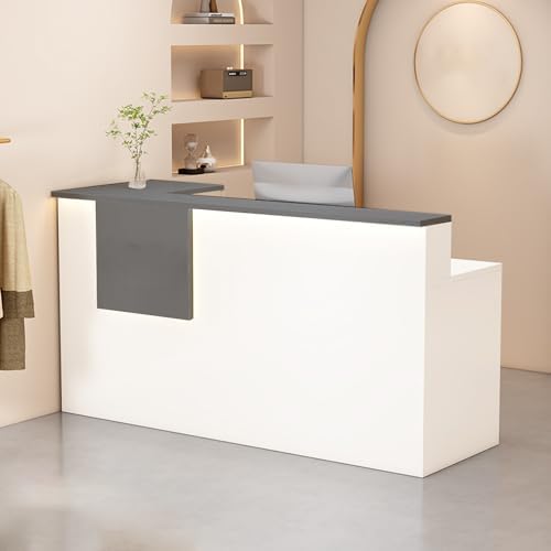 Reception Desk with Counter Modern, 35.4-118.1'', Solid Wood Ecological Board, Large Storage Space,Lockable Storage Drawers, for Salons, Offices, Lobbies, Retail Stores and Home Offices