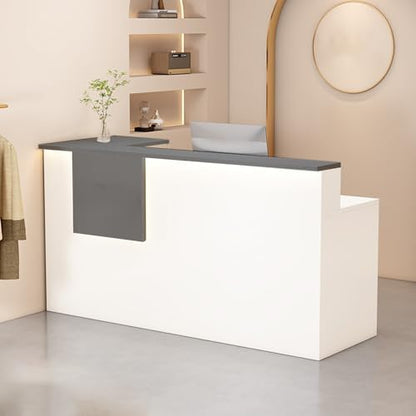 Reception Desk with Counter Modern, 35.4-118.1'', Solid Wood Ecological Board, Large Storage Space,Lockable Storage Drawers, for Salons, Offices, Lobbies, Retail Stores and Home Offices