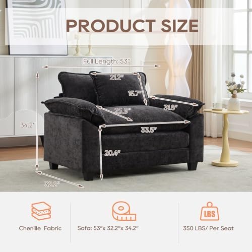 IPKIG 53" Modular Sectional Cloud Couch, Modern Single Seater Sofa