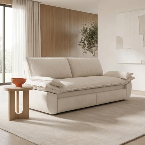 73.2" Sofa Bed Queen, 3-in-1 Pull Out Sofa Bed with Pillow Armrest, Modern Velvet Convertible Sleeper Futon Sofa for Living Room Small Space, Apartment, Bedroom, White