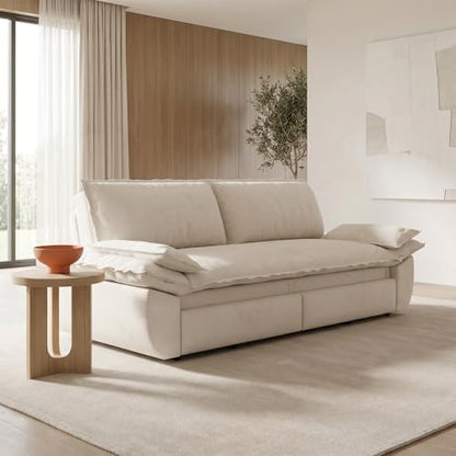 73.2" Sofa Bed Queen, 3-in-1 Pull Out Sofa Bed with Pillow Armrest, Modern Velvet Convertible Sleeper Futon Sofa for Living Room Small Space, Apartment, Bedroom, White