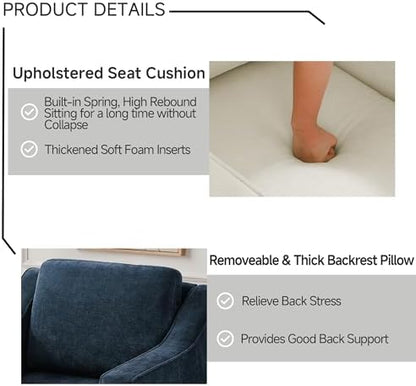 Swivel Accent Chairs Set of 2, Chenille Armchair with Lumbar, Navy