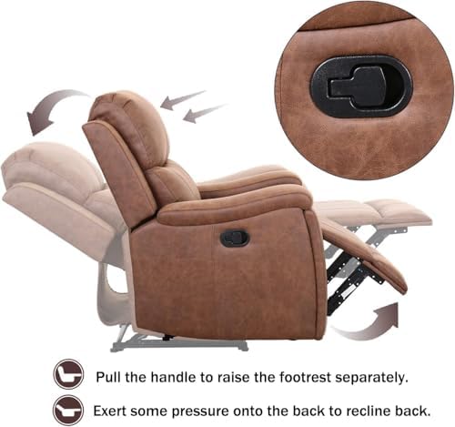 CANMOV Leather Recliner Chair Set of 2, Classic and Traditional Manual Recliner Chair with Overstuffed Arms and Back, Manual Single Sofa with Concealed Cup Holders,Brown