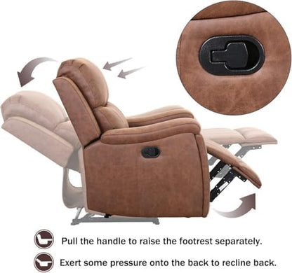 CANMOV Leather Recliner Chair Set of 2, Classic and Traditional Manual Recliner Chair with Overstuffed Arms and Back, Manual Single Sofa with Concealed Cup Holders,Brown
