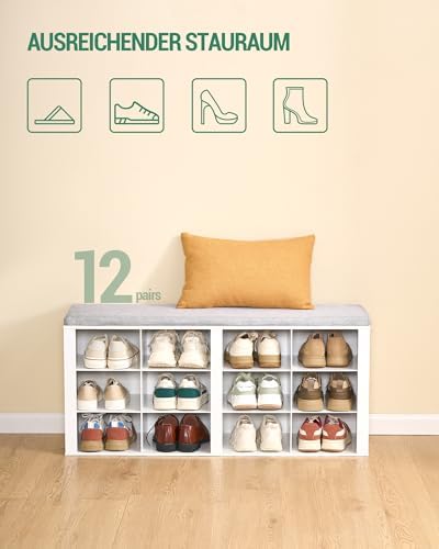 Hzuaneri Shoe Storage Bench with Cushion, Entryway 12-Cubby Shoe Rack