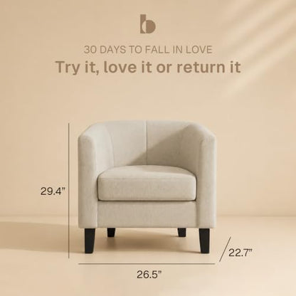 BELLEZE Accent Barrel Chair, Set of 2 Linen Round Club Tub Sofa Corner Chair with Flared Legs and Cozy Soft Padding for Living Room Bedroom Waiting Room - Beige