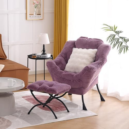 Lazy Chair with Ottoman, Comfy Reading Chair for Bedroom