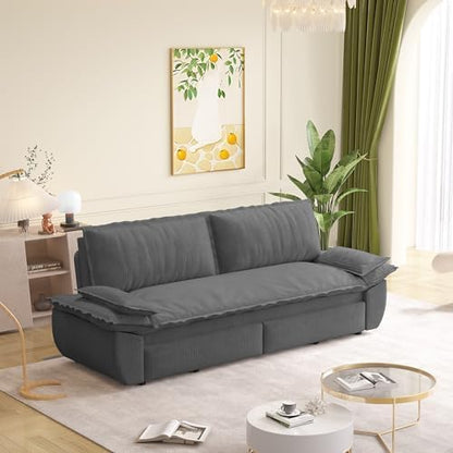 73.2" Sofa Bed Queen, 3-in-1 Pull Out Sofa Bed with Pillow Armrest, Modern Corduroy Convertible Sleeper Futon Sofa for Living Room Small Space, Apartment, Bedroom, Grey