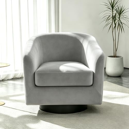 Swivel Barrel Accent Chair, Velvet Upholstered Armchair, Gray