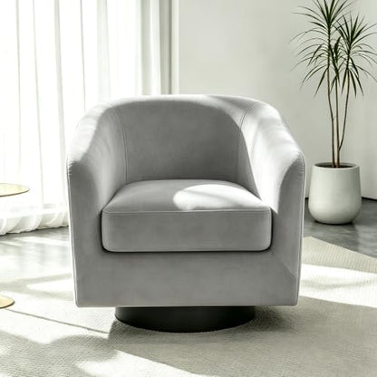 Swivel Barrel Accent Chair, Velvet Upholstered Armchair, Gray