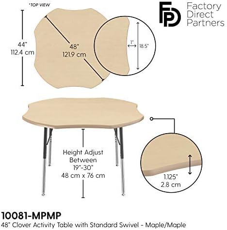 FDP 48" x 48" Clover Table with Swivel Glide Legs - Maple/Maple/Black