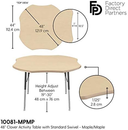 FDP 48" x 48" Clover Table with Swivel Glide Legs - Maple/Maple/Black