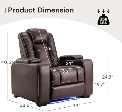 ANJ Power Recliner Chair Set of 6, Electric Recliner with Adjustable Headrest, Dual Motor Home Theater Seating with USB Port, Cup Holders, LED Lights, Hidden Arm Storage – PU Leather,Brown