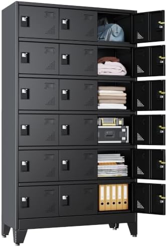 18 Doors Metal Storage Lockers Cabinet for Employees,71" Employees File Storage Locker Cabinets with 18 Lockable Doors and Lock,Tall Steel Looker Cabinet for Gym, School,Office,Stuff,Black