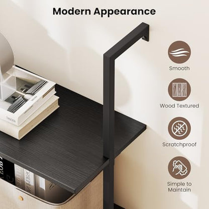 Tangkula 4-Tier Wall Mounted Bookshelf, Wooden Ladder Shelf, Black