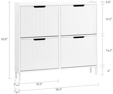 SoBuy Shoe Storage Cabinet for Entryway, Freestanding Shoe Organizer Cabinet, Narrow Slim Hidden Shoe Rack, FSR170 (White, 4-Drawers)