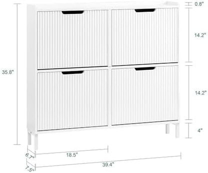 SoBuy Shoe Storage Cabinet for Entryway, Freestanding Shoe Organizer Cabinet, Narrow Slim Hidden Shoe Rack, FSR170 (White, 4-Drawers)