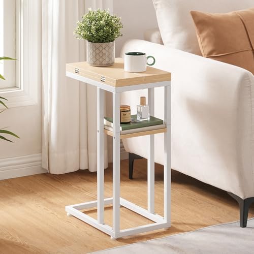HOOBRO Foldable C Shaped End Table, C Shaped Side Table with Storage Shelf