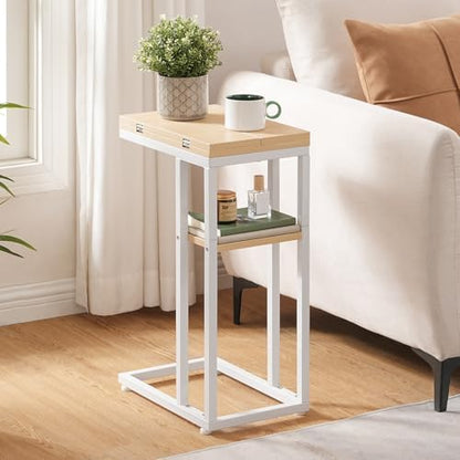 HOOBRO Foldable C Shaped End Table, C Shaped Side Table with Storage Shelf