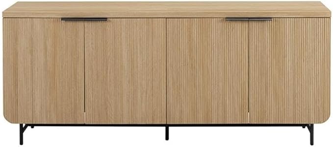 Walker Edison Reema Fluted 4-Door Kitchen Sideboard Buffet Console, 69 Inch, Coastal Oak