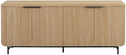 Walker Edison Reema Fluted 4-Door Kitchen Sideboard Buffet Console, 69 Inch, Coastal Oak