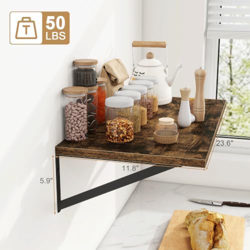 Floating Shelves, 24 x 12 Inches, Set of 2 Wall-Mounted Shelves with Metal Brackets, Decorative Wall Shelf for Living Room, Bedroom, Bathroom (Brown)
