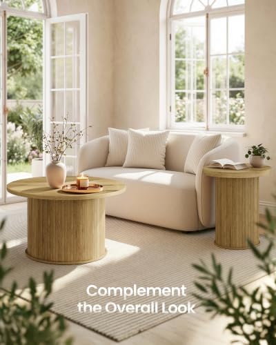 VASAGLE Round Coffee Table, Living Room Table with Tambour Design