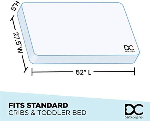 Delta Children Twinkle 4-in-1 Convertible Baby Crib, Sustainable New Zealand Wood, Grey and Delta Children Twinkle Galaxy Dual Sided Recycled Fiber Core Crib and Toddler Mattress (Bundle)
