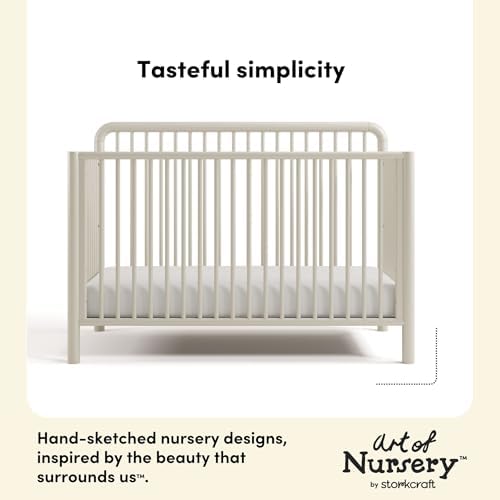 Storkcraft Porto 5-in-1 Convertible Crib and Toddler Guardrail, Frosted Oat