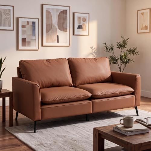 Retro Leather Loveseat Sofa, 2-Seat Couch for Living Room, Brown