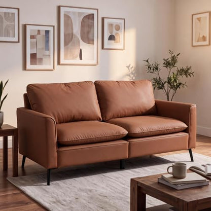 Retro Leather Loveseat Sofa, 2-Seat Couch for Living Room, Brown