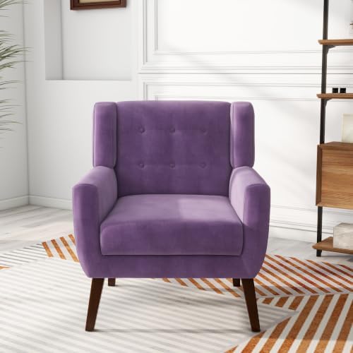Pia Ricco Mid Century Modern Button Tufted Purple Velvet Set of 2 Accent Armchair for Living Room