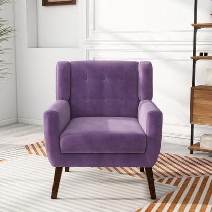 Pia Ricco Mid Century Modern Button Tufted Purple Velvet Set of 2 Accent Armchair for Living Room
