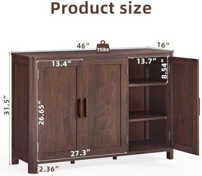 Joaxswe Walnut Sideboard Buffet Cabinet, 46" Arc-Shaped Storage Credenza