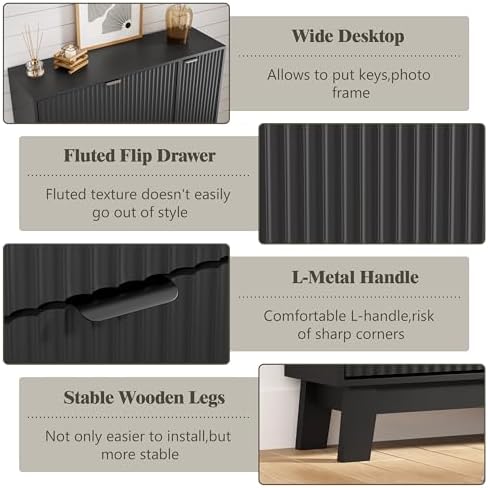 Shoe Cabinet Storage for Entryway with 3 Drawers & Side Cabinet, Black
