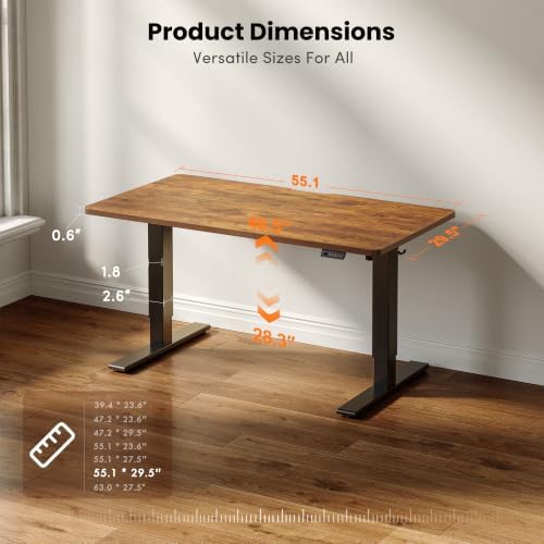 CubiCubi Electric Height Adjustable Standing Desk 55x30 Inch, Rustic Brown