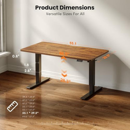 CubiCubi Electric Height Adjustable Standing Desk 55x30 Inch, Rustic Brown