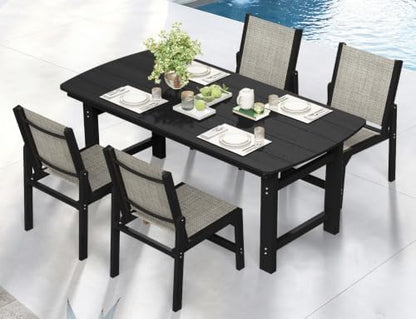 HDPE Outdoor Dining Set, Patio Table and 4 Stackable Chairs, Black
