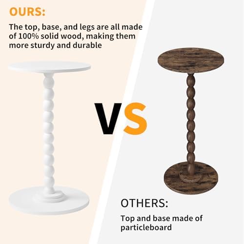 Aibiju Side Table, Wood Round Drink Table, Small End Table, Weighted Base Pedestal Table for Living Room, Bedroom, Modern White YD-RST001W