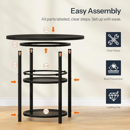 HOOBRO Dining Table, Round Dining Table for 2, 31.5" Kitchen Table for Small Spaces, Farmhouse Small Dining Room Table, 2-Tier Storage, Easy to Assemble, for Living Room, Black BB19CZ01