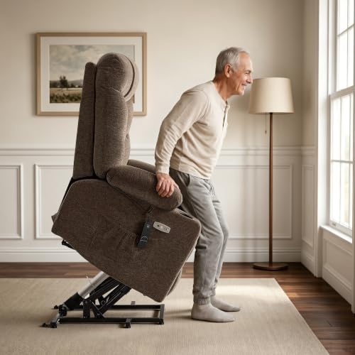 MCombo Power Lift Recliner Chair for Elderly, Fabric 7283 (Brown, Large)
