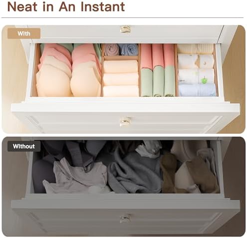 Drawer Organizer Clothes, 21 Pack Dresser Organizer for Baby Clothes, Underwear, Sock - Foldable Closet Organization and Storage Dividers Bins for Nursery, Bedroom (Brown)