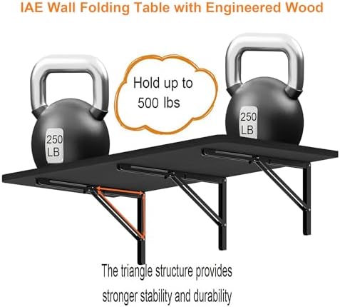 IAE 55x22in Floating Fold Desk,Wall-Mounted Folding Computer Table,Black