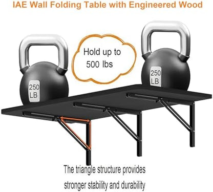 IAE 55x22in Floating Fold Desk,Wall-Mounted Folding Computer Table,Black
