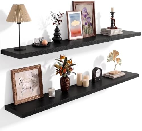 10 Inch Deep Floating Shelves for Wall 55” Set Of 2, Black