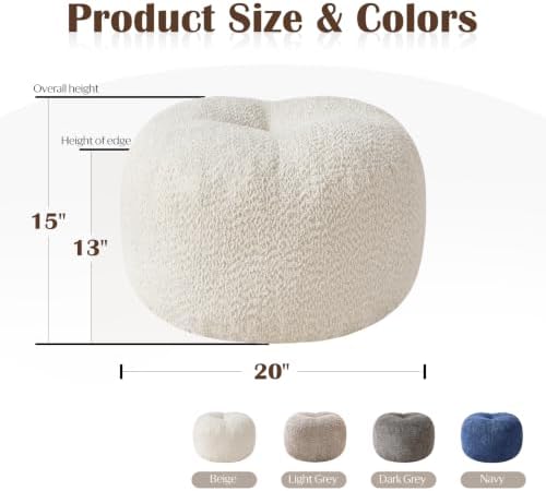 Round Ottoman,Chenille Pouf Foot Rest,Beige,20x15 in