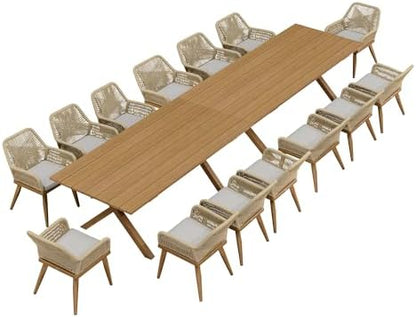 PURPLE LEAF Patio Dining Set 16 Pieces Rattan Aluminum Thick Cushion Teak