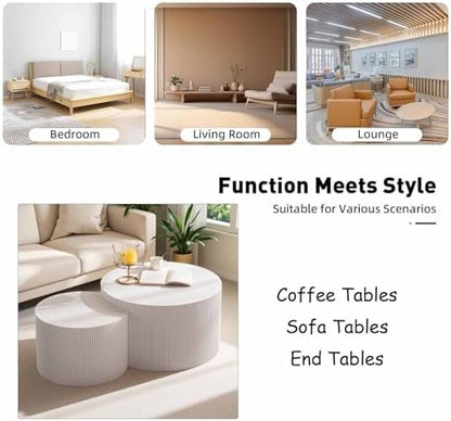 Modern Round Wooden Nesting Coffee Table Set of 2 (GLARGE)