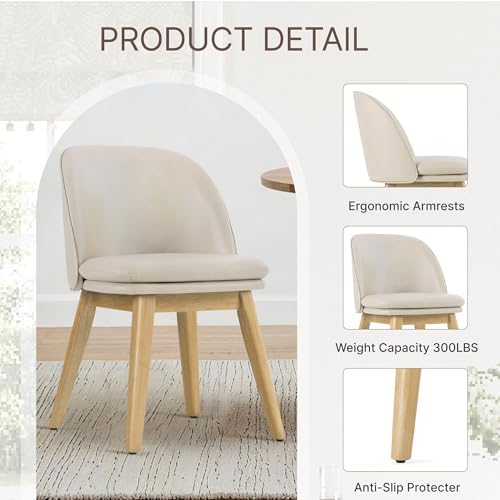 KISLOT Wooden Dining Chairs Set of 4, Faux Leather Upholstered Modern Dining Room Chairs with Double-Layer Thick Seat Cushion & Ergonomic Backrest for Restaurant, Kitchen and Café, Beige, 2 Boxs