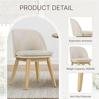 KISLOT Wooden Dining Chairs Set of 4, Faux Leather Upholstered Modern Dining Room Chairs with Double-Layer Thick Seat Cushion & Ergonomic Backrest for Restaurant, Kitchen and Café, Beige, 2 Boxs